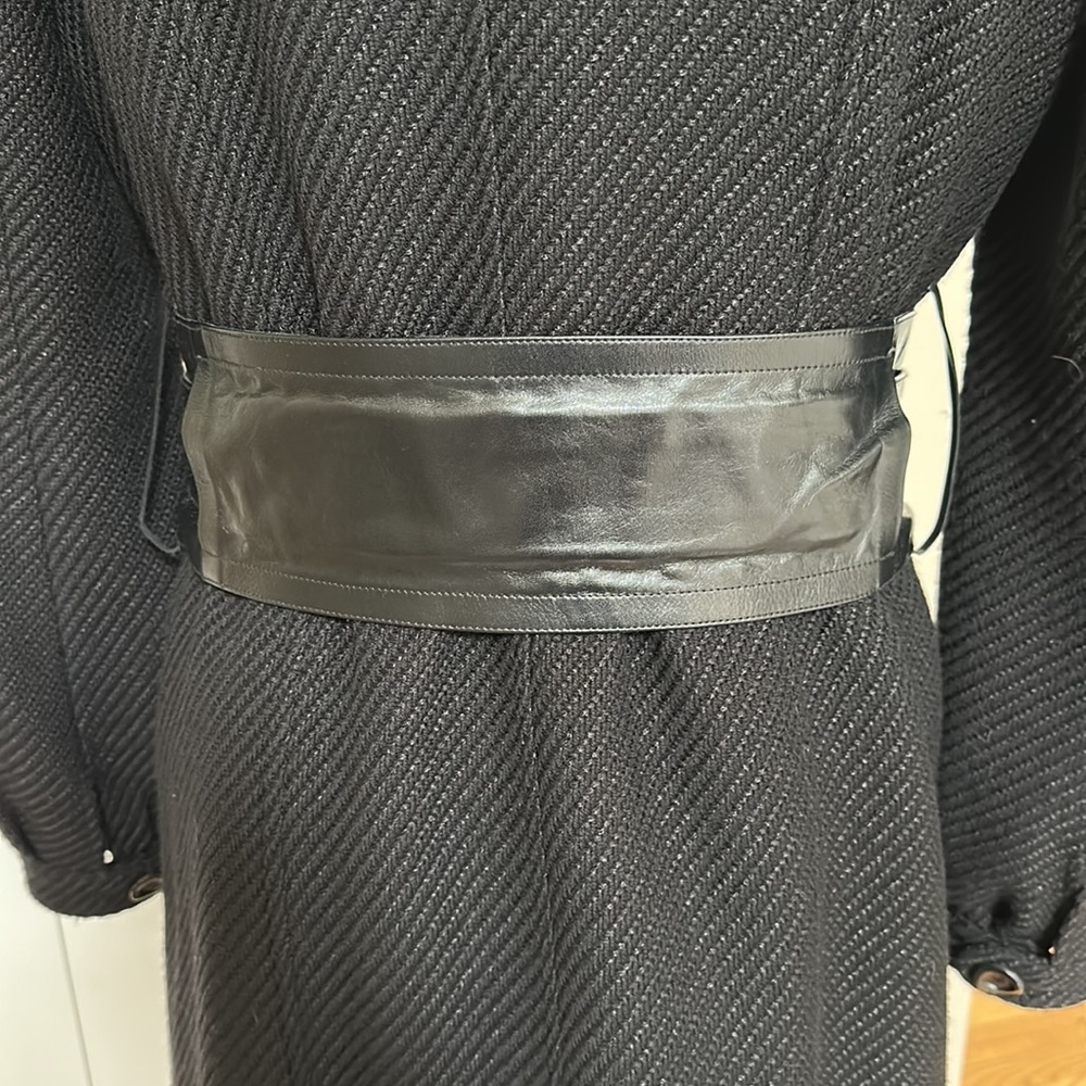 Mackage Bell sleeve textured wool blend coat leather trim/ belt. Size Large - Picture 7 of 15